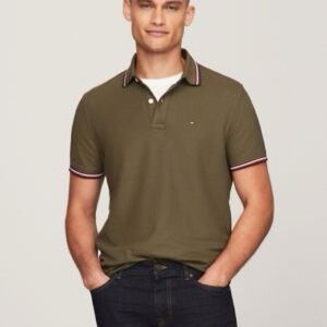 Tommy Hilfiger Men's Green Polo with Blue Collar